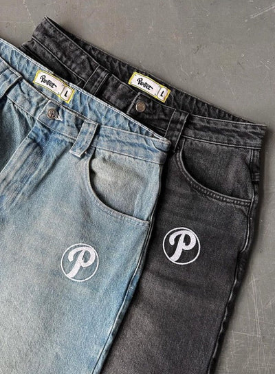 VELMORA - Baggy “P-Logo” Denim Jeans