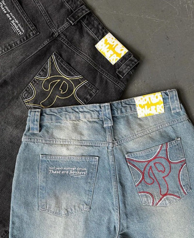 VELMORA - Baggy “P-Logo” Denim Jeans