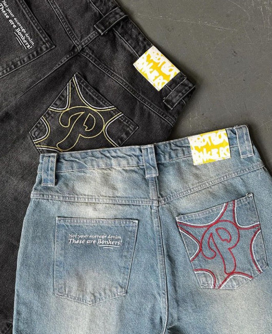 VELMORA - Baggy “P-Logo” Denim Jeans