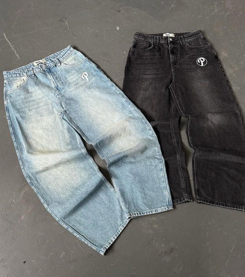 VELMORA - Baggy “P-Logo” Denim Jeans