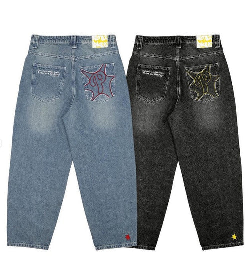 VELMORA - Baggy “P-Logo” Denim Jeans